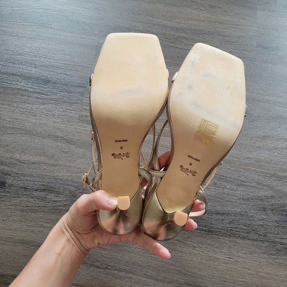 Coach Gold Platinum Champagne Kaia Espadrille Open Toe Heels NWOB Size 8 - Picture 9 of 12